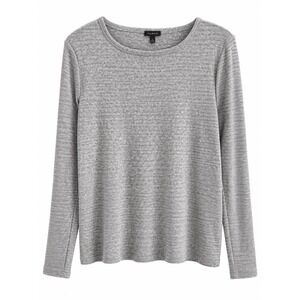 NWT Talbots Ribbed Knit Metallic Top Large Gray Long Sleeve Stretch MSRP $70